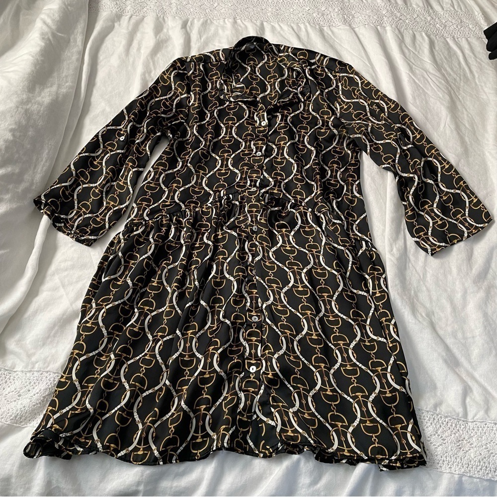 Zara Equestrian Chain Horse Bit Bridle Long Sleeve Drop Waist Dress Portugal